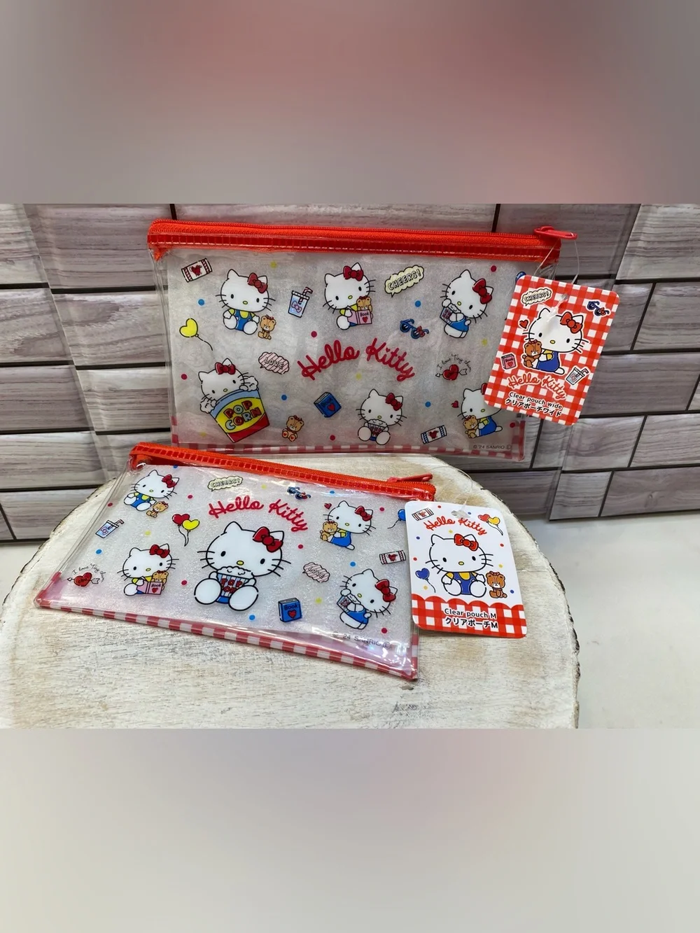 Hello Kitty ❤️Flat Clear Pouch Wide & M size set of 2 New